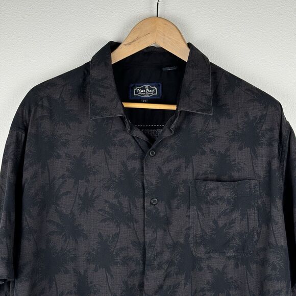 Nat Nast Short Sleeve Silk Button Up Shirt Size XL Men's Hawaiian Floral Black - Picture 2 of 6